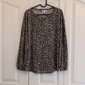 DownEast Leopard Print Blouse - Black and Tan